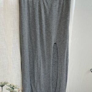 American Eagle Outfitters Gray Striped Maxi Skirt with Side Slit
